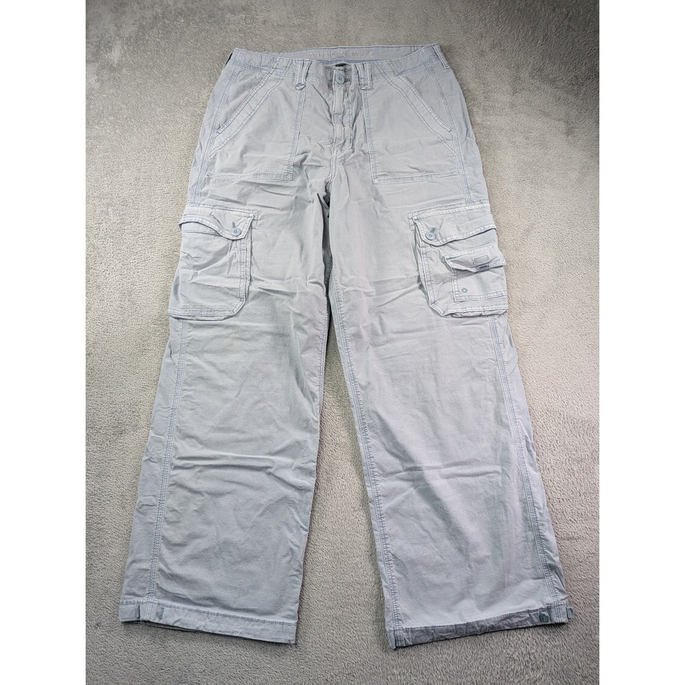American Eagle Baggy Jogger Cargo Pants Blue Stretch Wide Leg Women 16 Regular